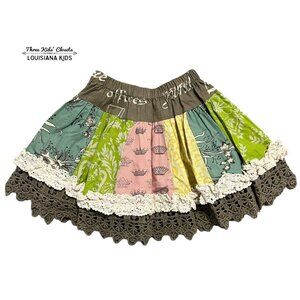 Mustard Pie 3T Mixed Print Lace Twirl Skirt
